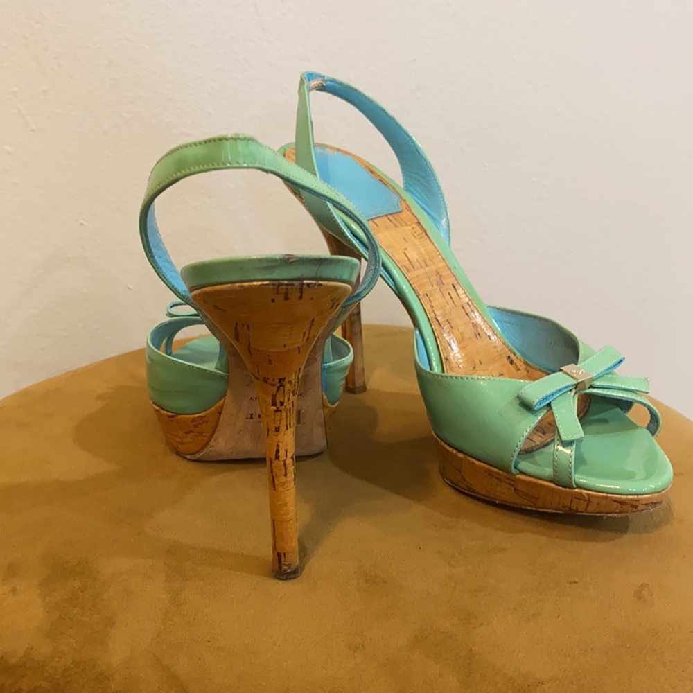 Christian Dior Classic Blue-Green Bow Tie Sandals Heels | Size 37.5 - Picture 4 of 4